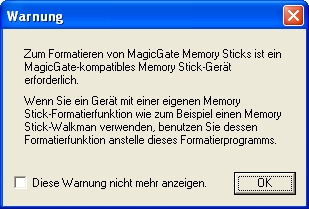Memory Stick Formatter: Warnung